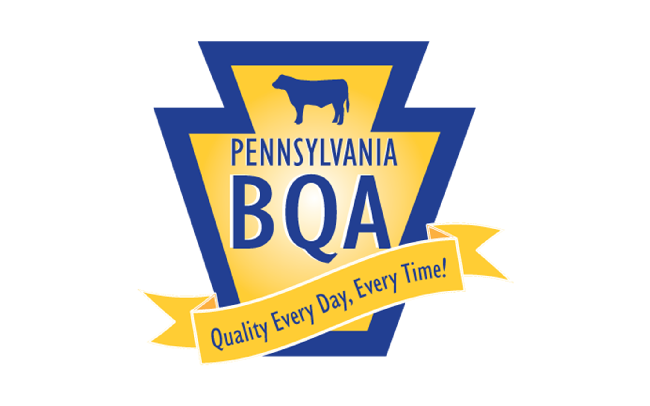 Logo of Pennsylvania BQA (Beef Quality Assurance) featuring a cow silhouette, emphasizing quality in beef production with the tagline "Quality Every Day, Every Time!"